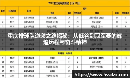 重庆排球队逆袭之路揭秘：从低谷到冠军赛的辉煌历程与奋斗精神